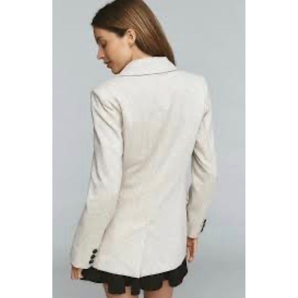 Avec Les Filles Oatmeal Beige Linen Blend Single Button Blazer Jacket Small